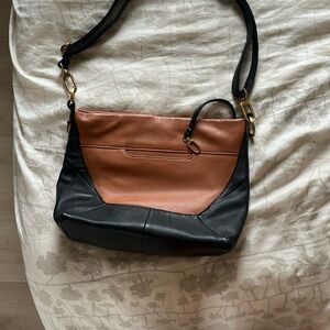 HOBO Black and Tan Leather Shoulder Bag with Adjustable Strap